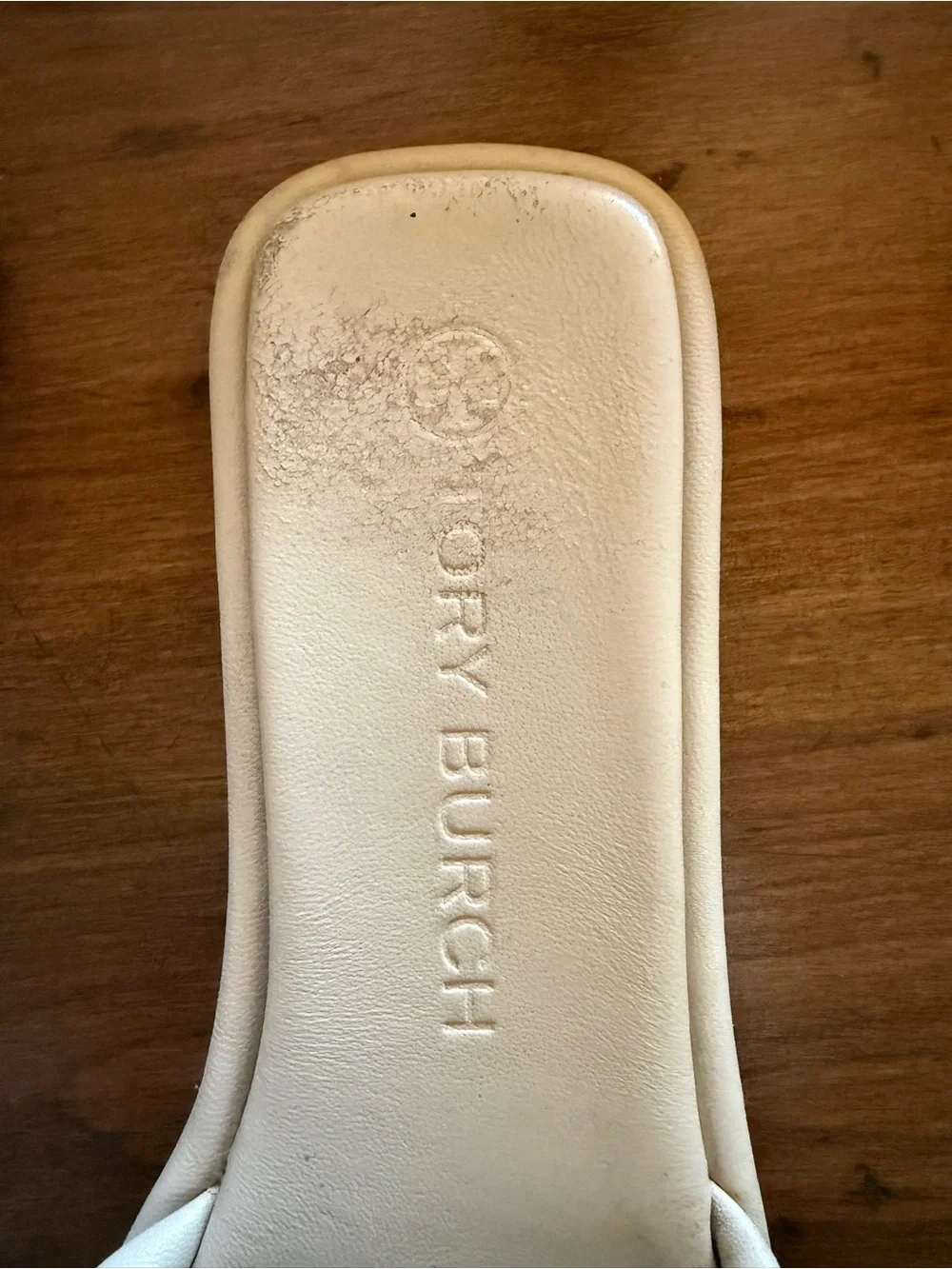 Tory Burch Cream Leather Logo Slide Sandals